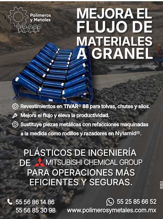 Plasticos de Ingenieria de MITSUBISHI CHEMICAL GROUP para operaciones mas eficientes y seguras. Mejora el flujo de materiales a granel. Revestimientos en TIVAR 88 para tolvas, chutes y silos.
