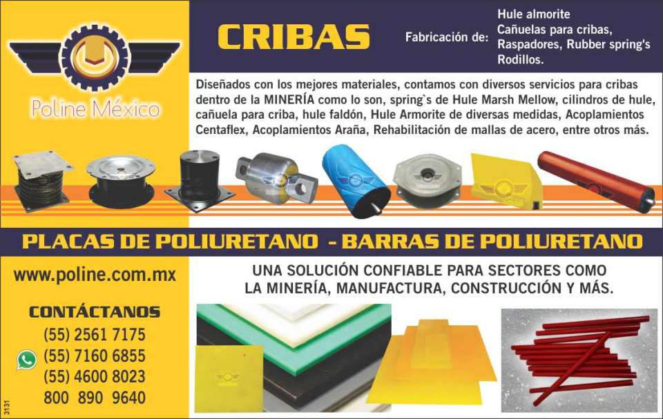 Todo lo que necesita para la Industria Minera, Fabricacion de Cribas, Placas de Poliuretano, Barras de Poliuretano, Hule faldon, Acoplamientos, Cañuela para criba, Recubrimiento a rodillo Todo lo que necesita para la Industria Minera, Fabricacion de Cribas, Placas de Poliuretano, Barras de Poliuretano, Hule faldon, Acoplamientos, Cañuela para criba, Recubrimiento a rodillo